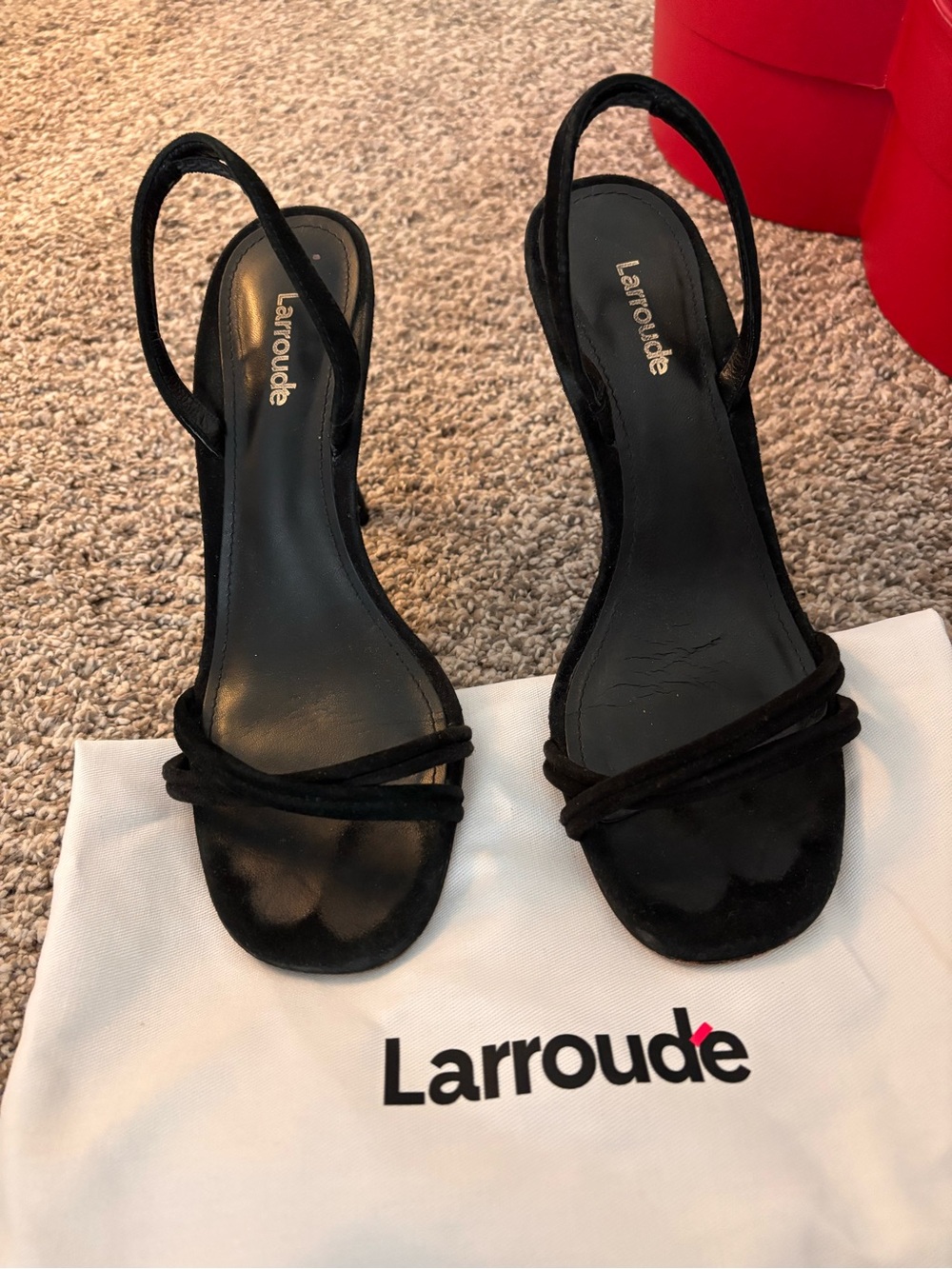 Larroude Annie Sandals in Kid Black Suede/6.5